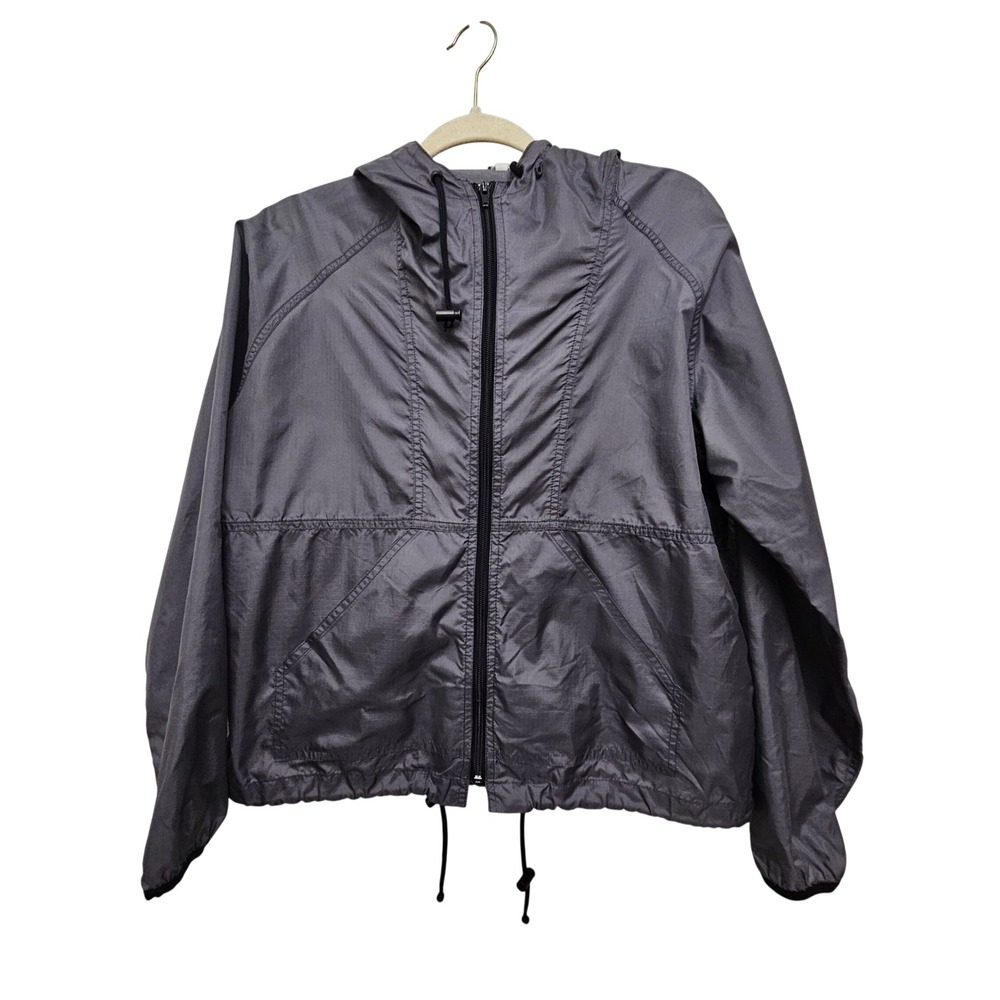 Gap Windbreaker Women M Cropped Gray Ripstop Hooded Full Zip Athleisure Gorpcore